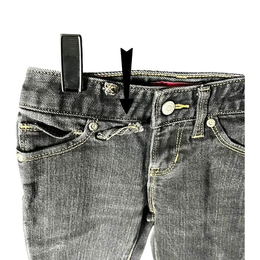 Old Navy Girls Black Boot Cut Denim Jeans Size 6 Adjustable‎ Waist Distressed